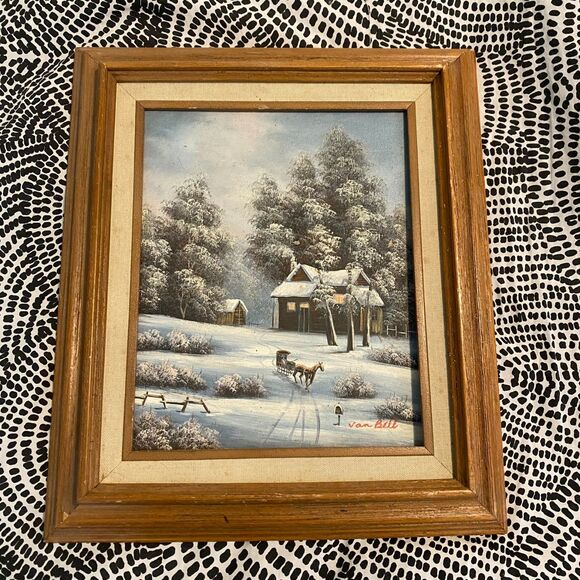 Original Van Bell Art "Winter Scene" With Horse Painting - Signed~ Framed - Picture 1 of 8